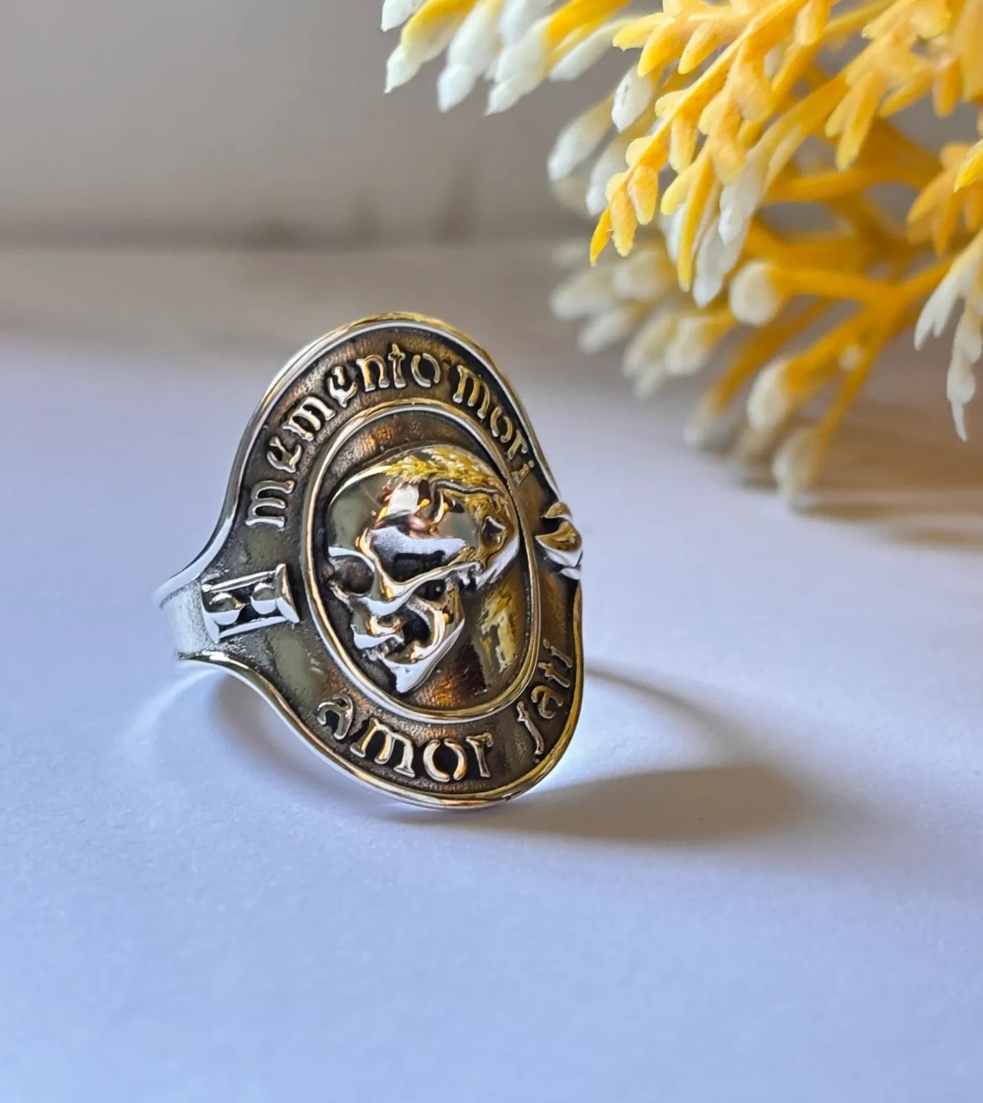Memento Mori Skull Ring 925 Sterling Silver Gothic Statement Jewelry Gift