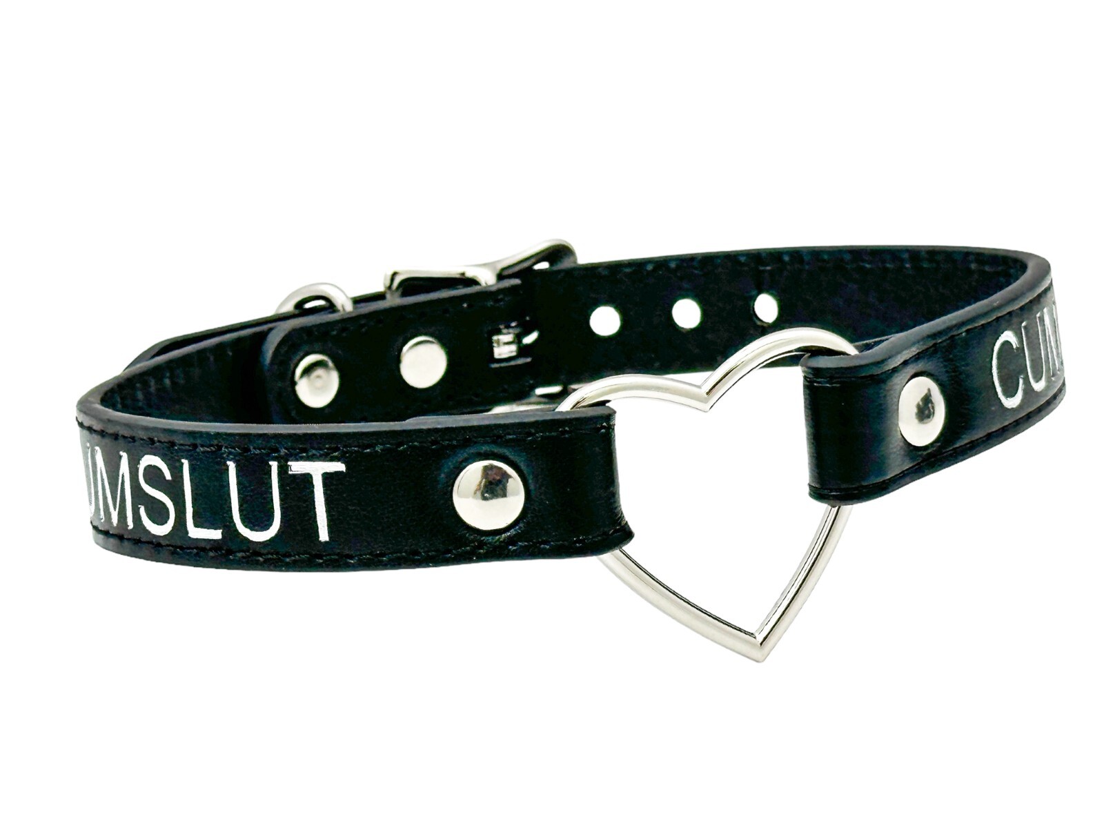 Name SILVER HEART RING Choker BDSM Collar Vegan Leather Necklace O Ring Fetish