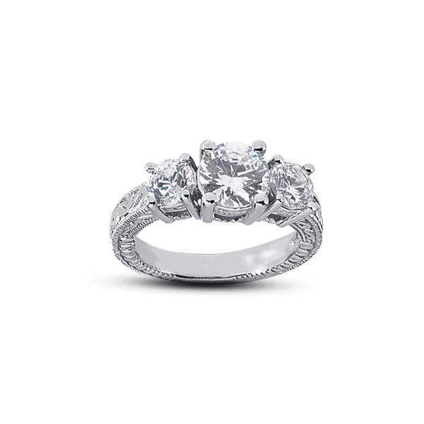3-Stone Engagement Ring Vintage 18K Gold 2.52 CT Round Lab-Grown Diamond E VS1