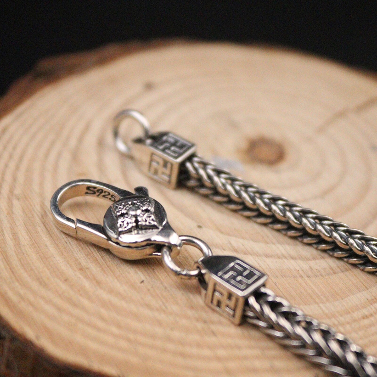 Real 925 Sterling Silver Necklace Men’s 3.5mm Square Wheat Chain 26inch 32-33g
