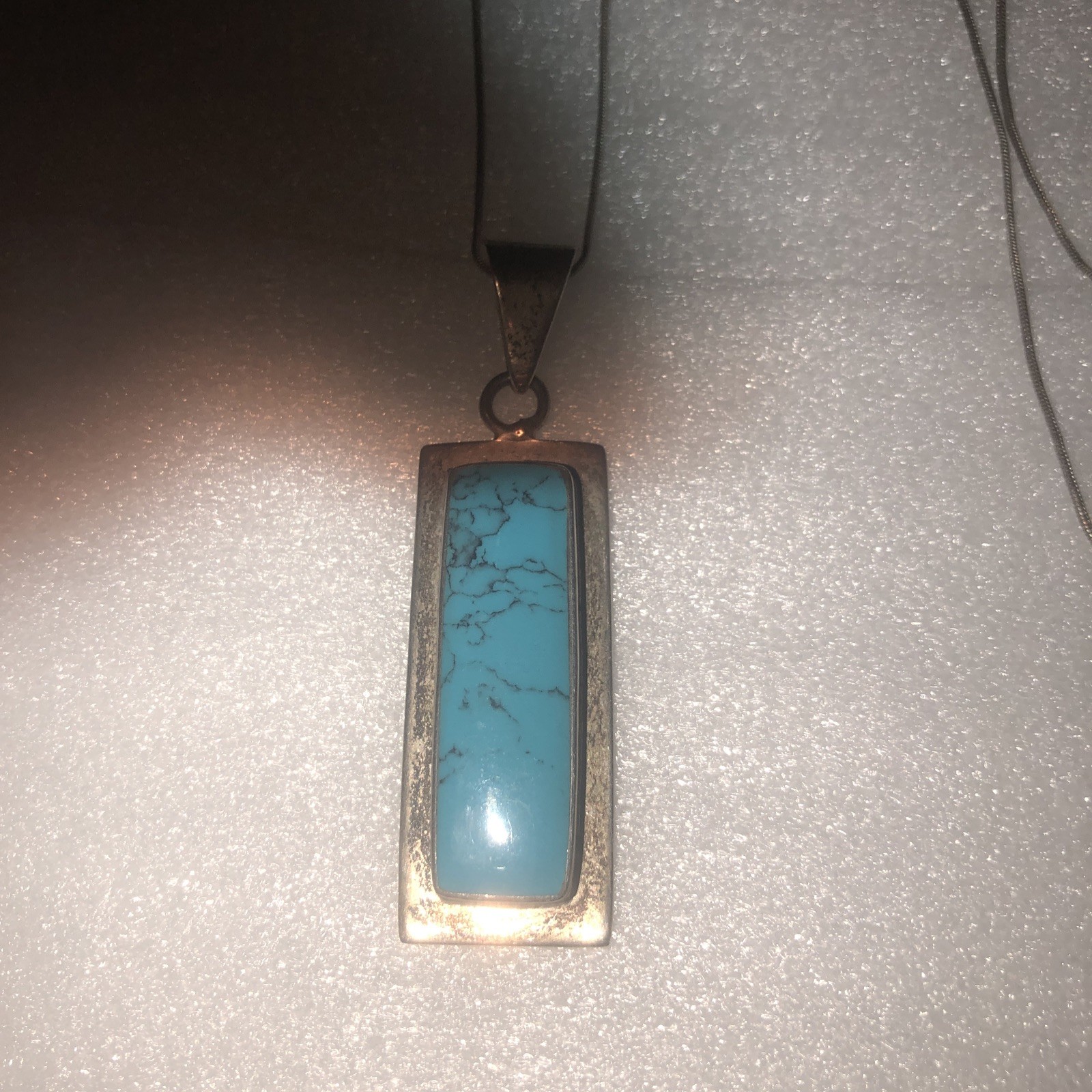Mexican sterling silver turquoise pendant From Bale 2 1/2 Inches Long Chain 18