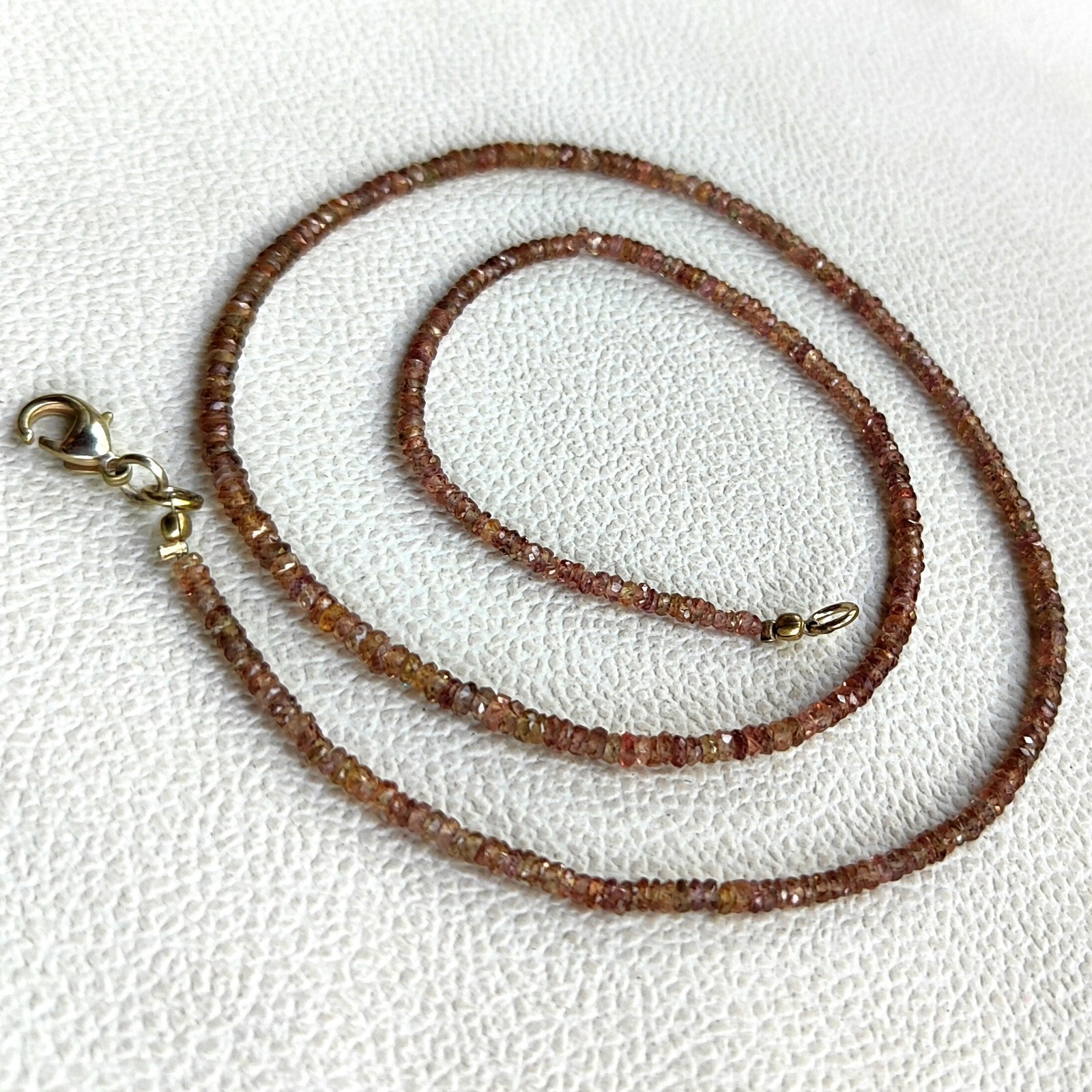 Natural Madagascar Brown Sapphire 2.5-3mm Faceted Rondelle Bead 19″ Necklace