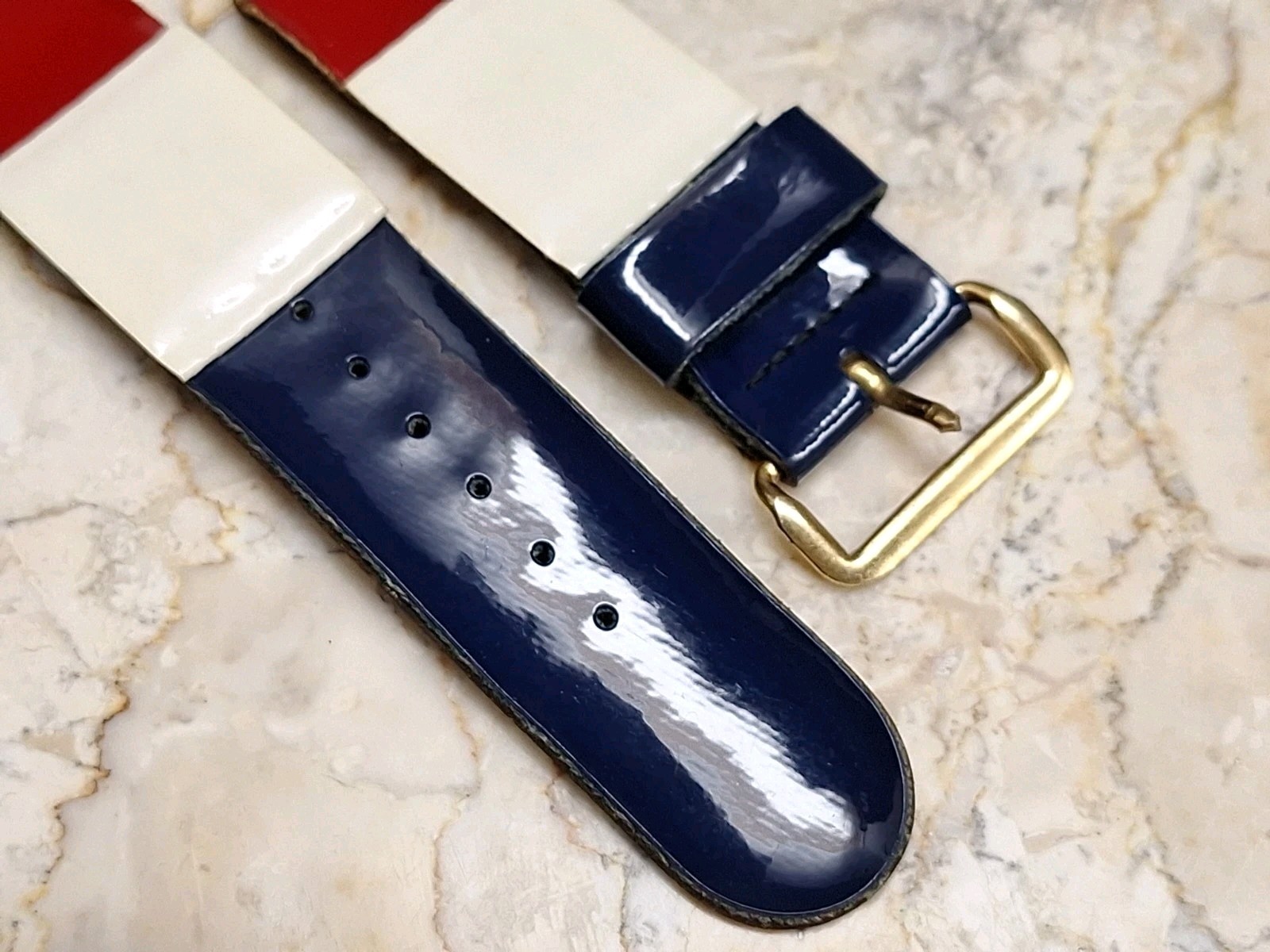 Vintage Tri-color Red White Blue Vinyl on Leather Watch Band Strap 12.3 mm
