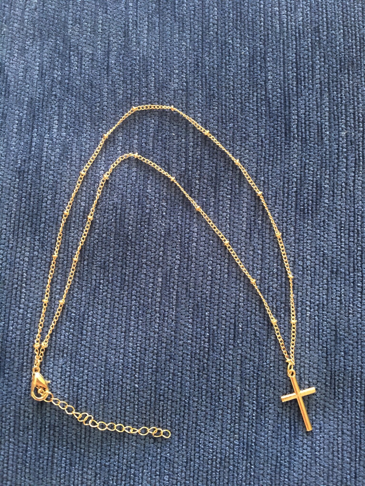 Women Silver or Gold Plated Simple Small Cross Pendant Necklace Beaded Chain N2