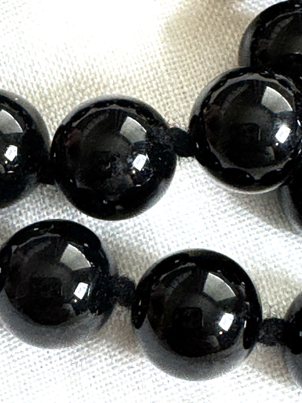 Vintage Black Beads Necklace Handmade Knotted Pearls 18.5″ 925 Clasp 8mm Beaded