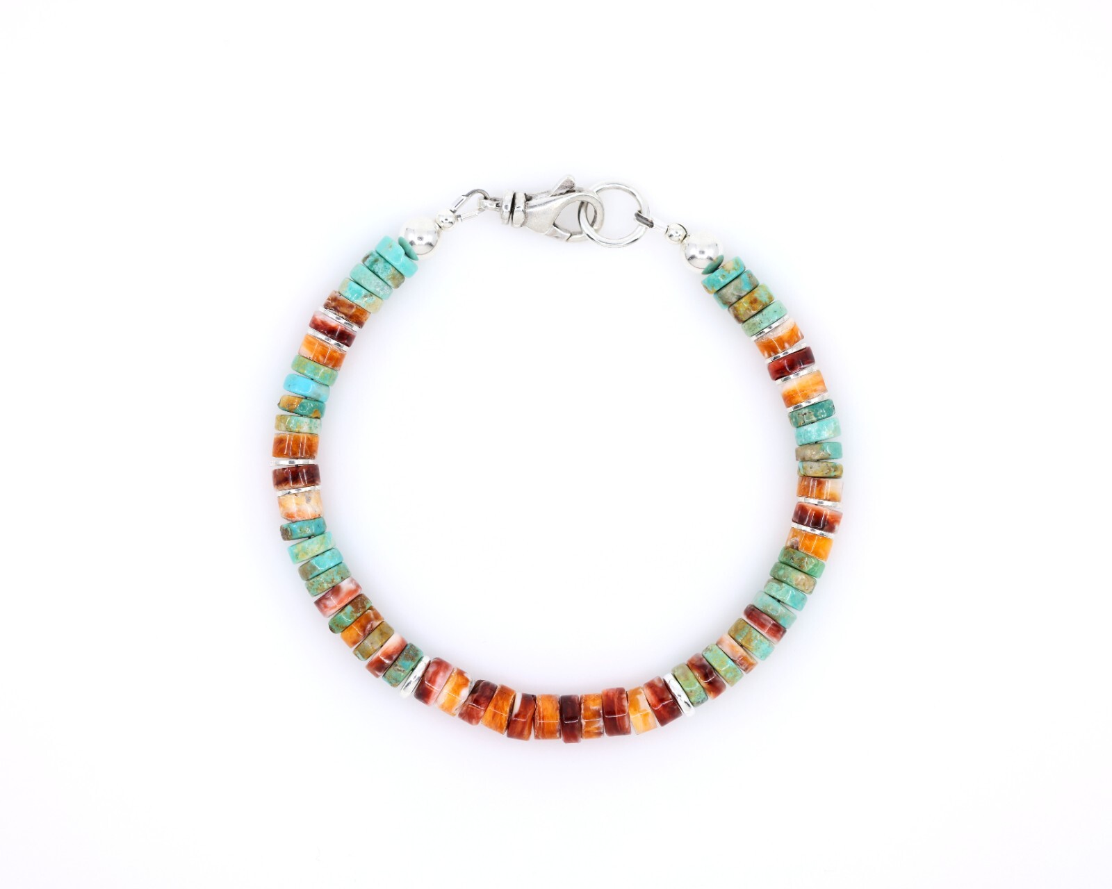 Fiery Sunset Bracelet, Red Spiny Oyster & Blue Arizona Turquoise Heishi Bracelet