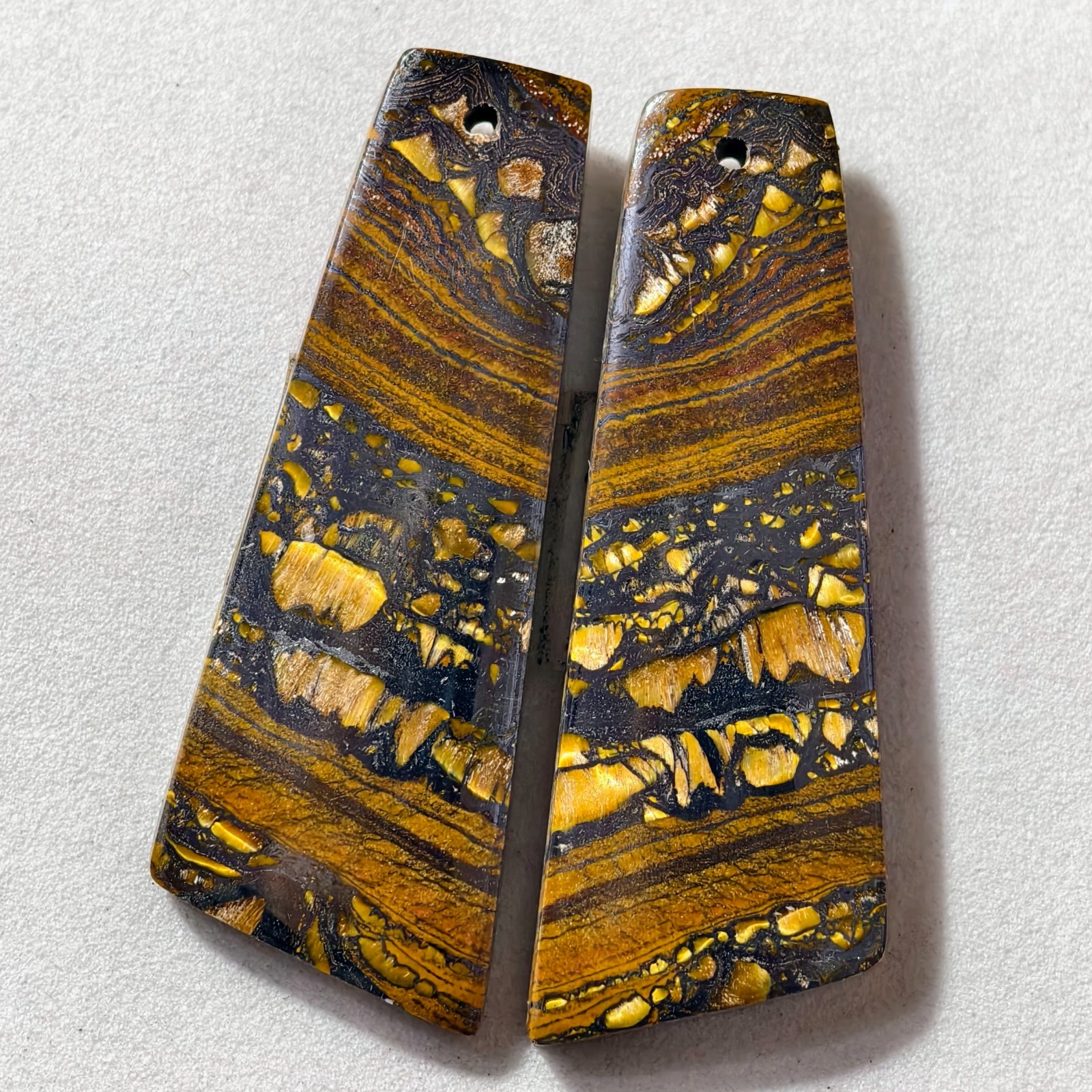 56 Cts Natural Iron Tiger Eye Drilled Pair Cabochon Gemstone 42.5 X 15.1 MM