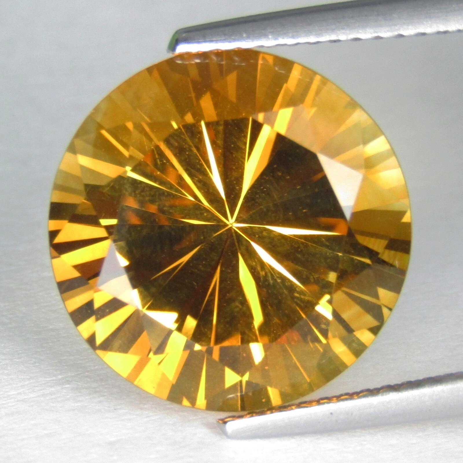 9.37Cts Stunning Natural Citrine 14.5mm Round Concave Cut Loose Brazil Gemstone