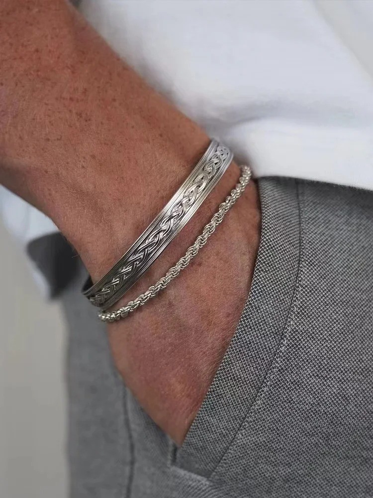 Simple Silver Twist Chain Bracelet Hip Hop Jewelry Adjustable Party Accessories