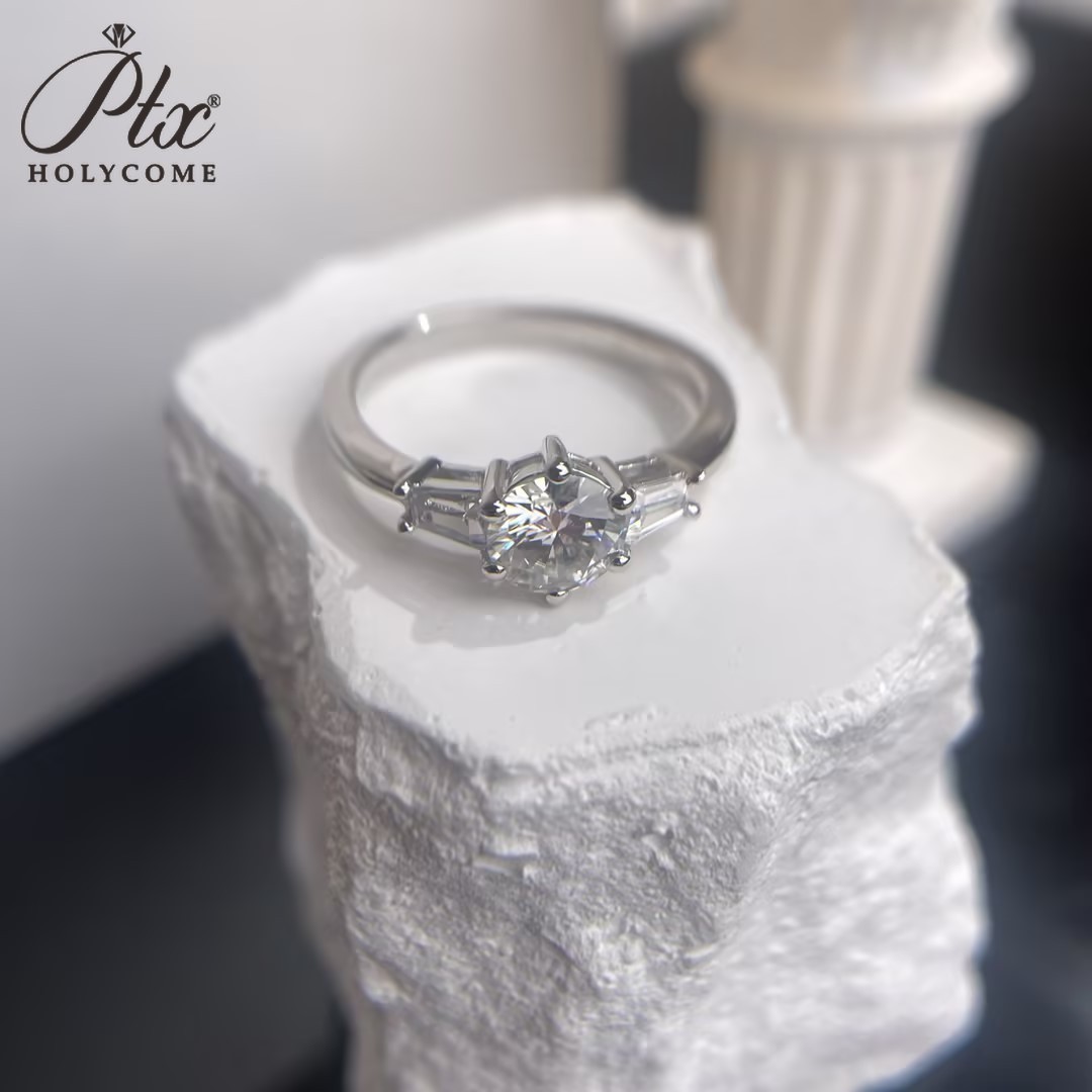 Promotion 6.5mm Moissanite S925 Sterling Sliver D Color VVS1 Wedding Rings