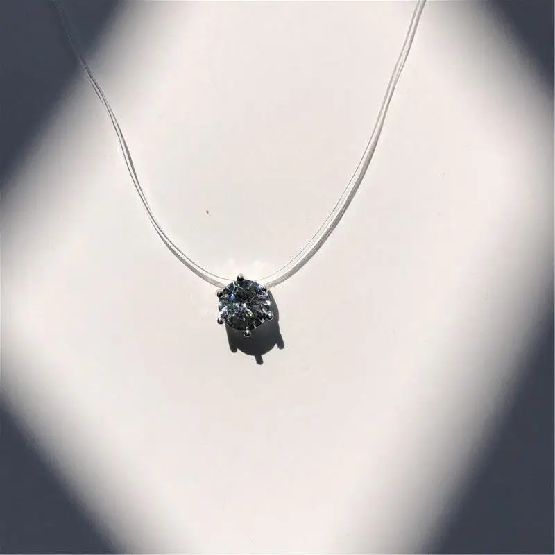 Crystal Zircon Pendant Necklace Transparent Fishing Line Clavicle Chain