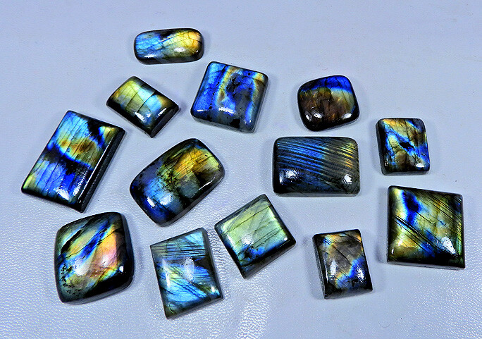 Natural Multi Flash Labradorite Crystal Rectangular Cabochon Loose Gemstone Lot