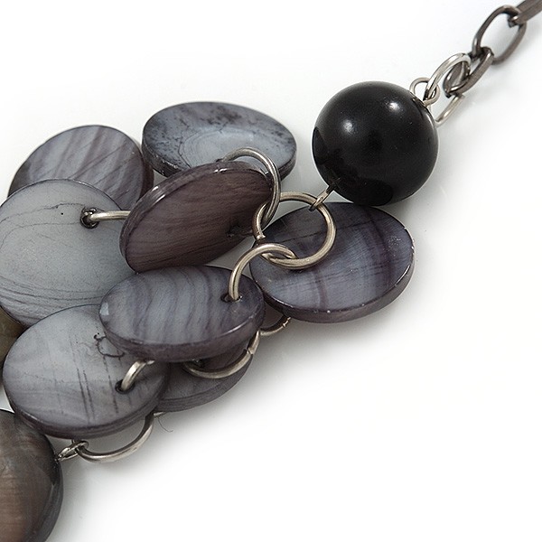 2 Row Dark Grey Coin Shell Bead Bracelet – 18cm L/ 5cm Ext