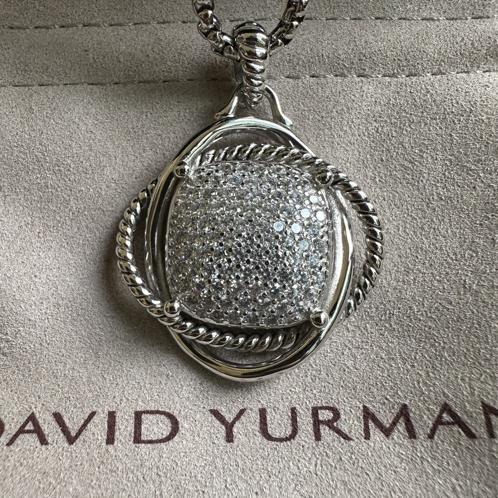 David Sterling Silver Crossover Pendant Necklace with Diamonds 19.6″