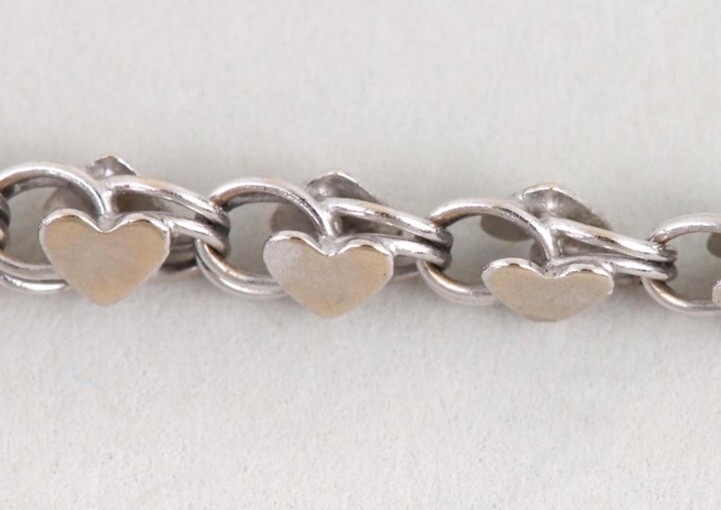 Vintage RCI 14k White Gold Applied Double Sided Hearts Bracelet 8.25”