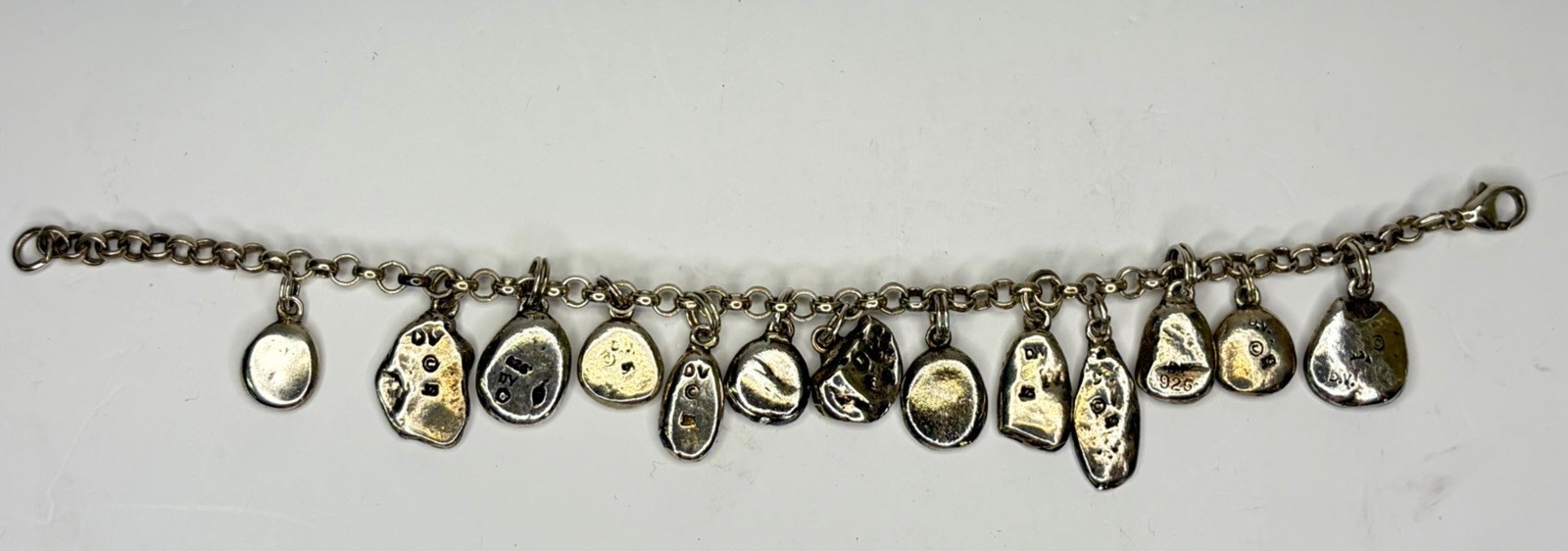Vintage DV 925 Sterling Silver Inspirational Word Pebble Charm Bracelet 40g 7.5″