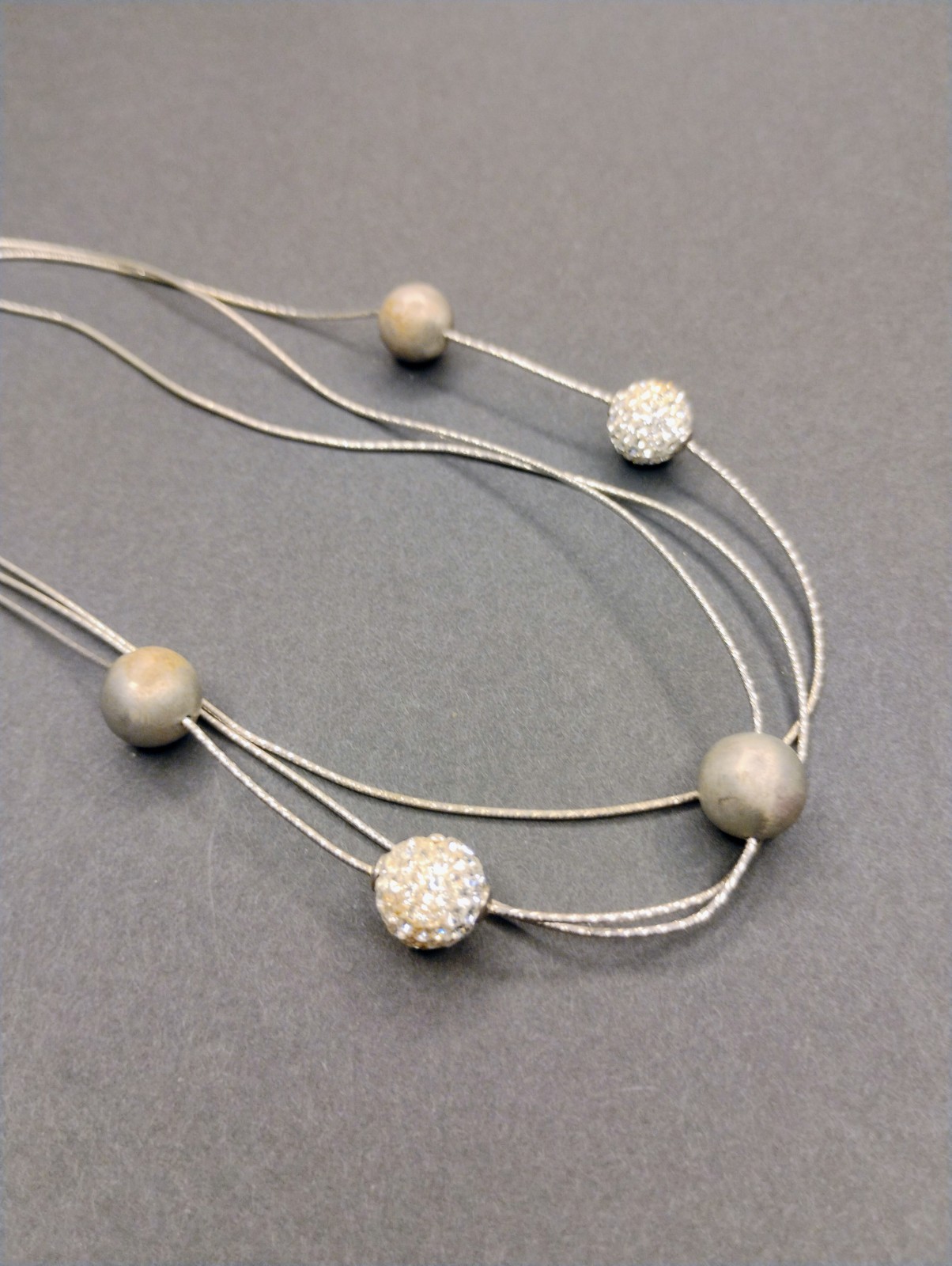 Signed Midas .925 Sterling Silver Ball Bead Cz Station Necklace