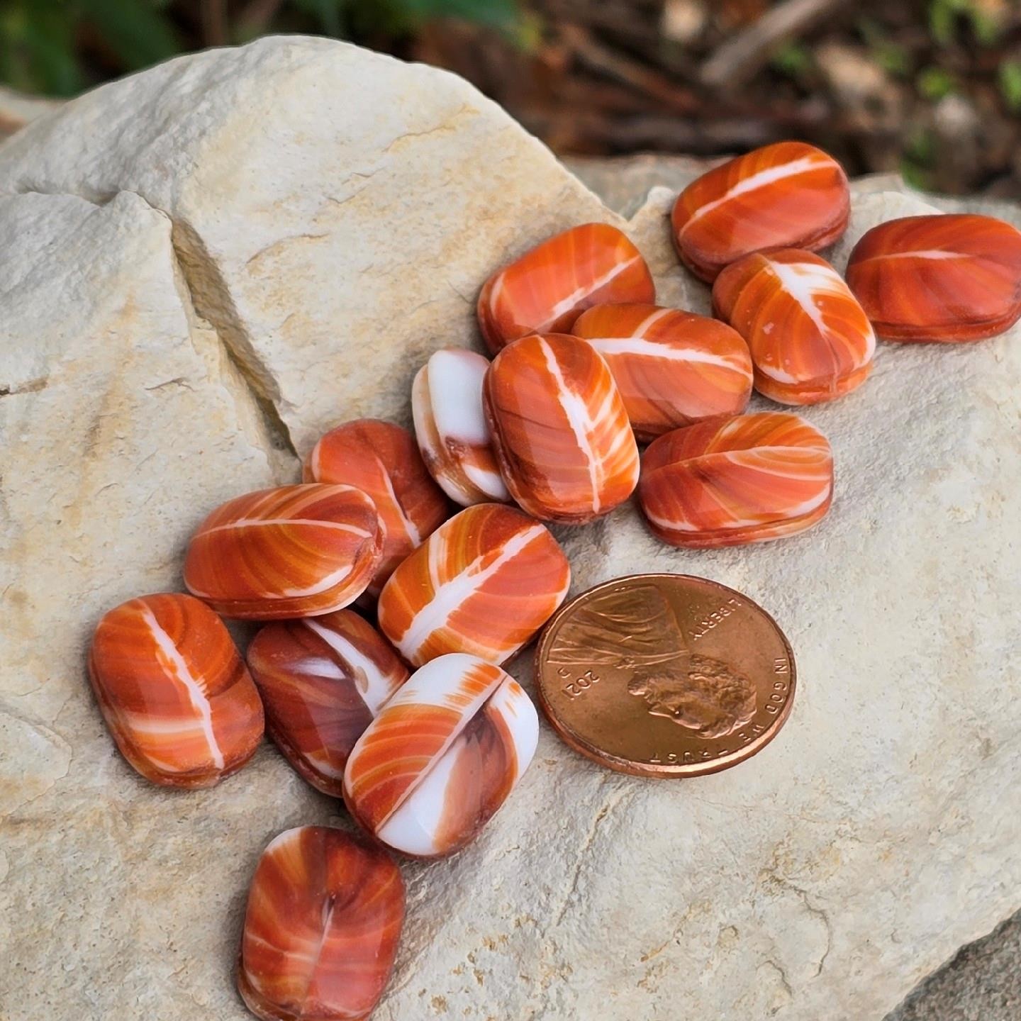 15 Terracotta Vintage Glass Bead Stones W/ Grooves For Wire Wrapping. No Holes