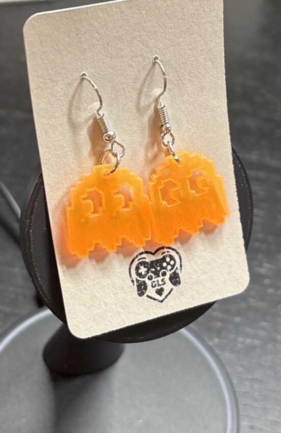 PAC Man Orange Ghost Dangling Fashion Acrylic Earrings