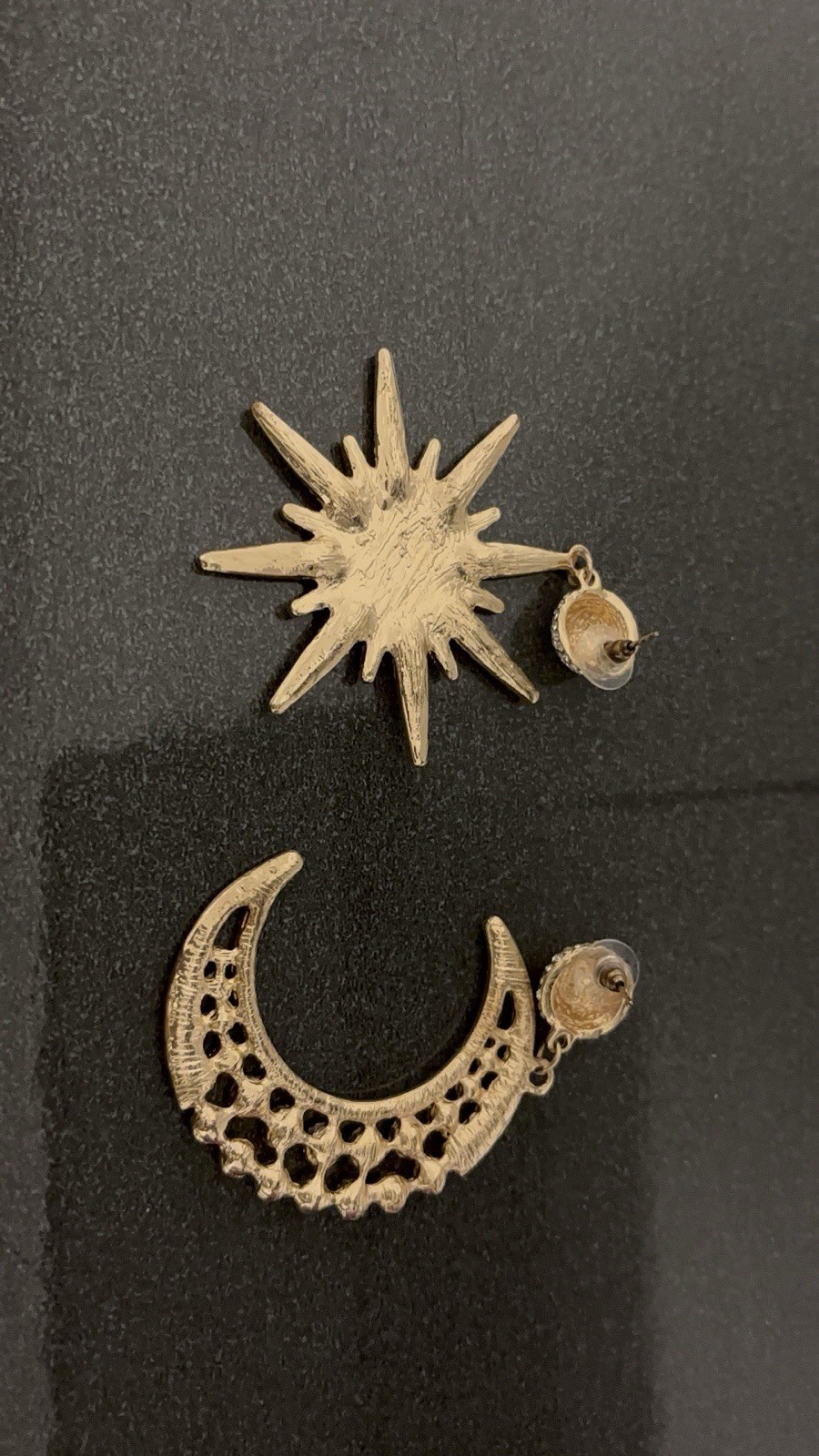Gold Tone Clear Crystal Pavé Crescent Moon & Sunburst Earrings
