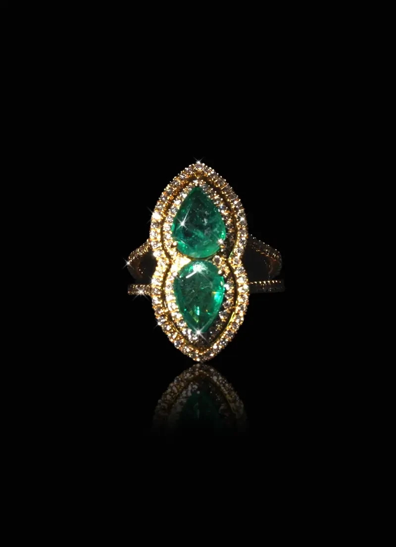 6.50 Ct Pear Cut Natural Colombian Emerald Wedding Ring Solid 14K Yellow Gold