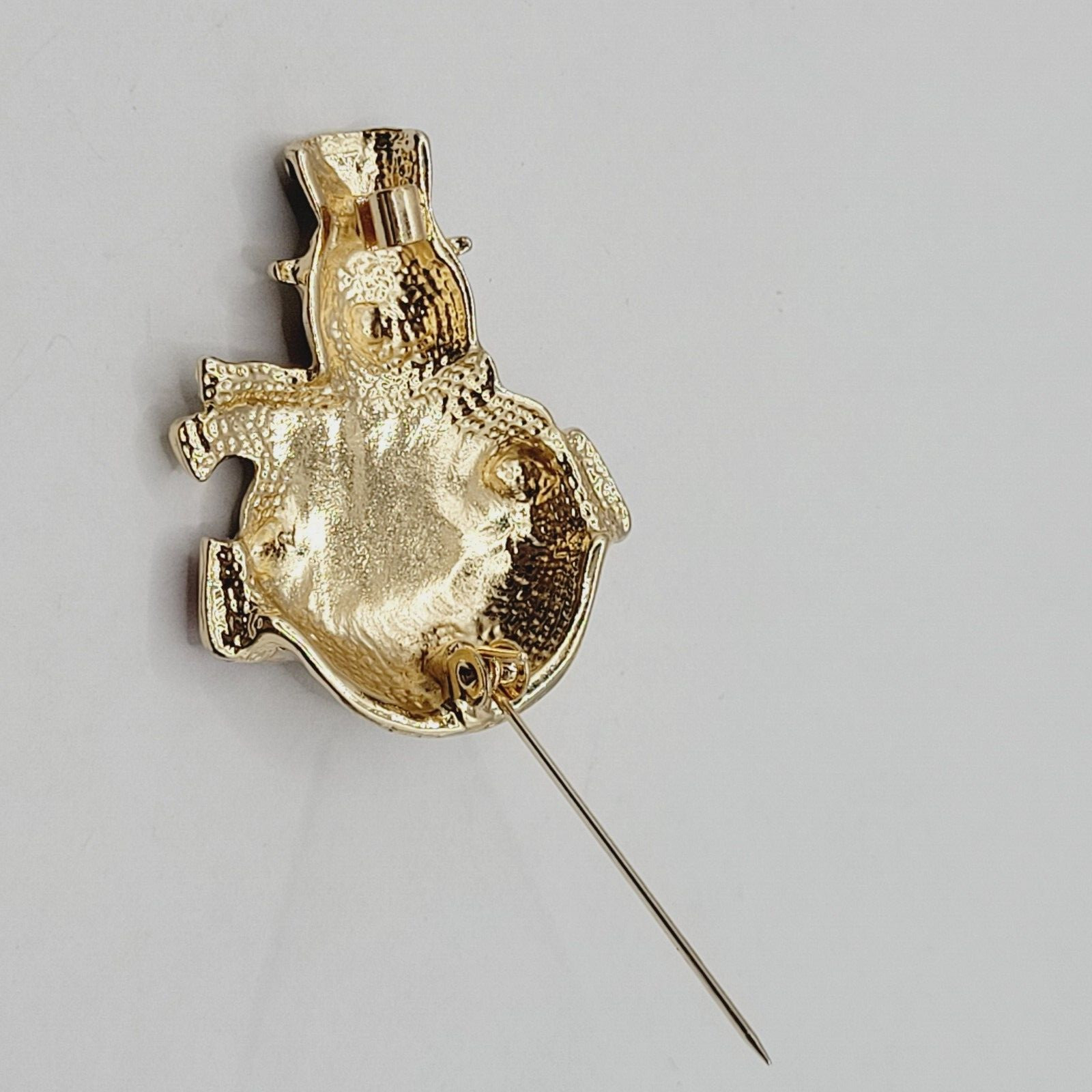 LET IT SNOW Metal and Enamel Snowman with Top Hat Scarf Gold Tone Brooch Pin