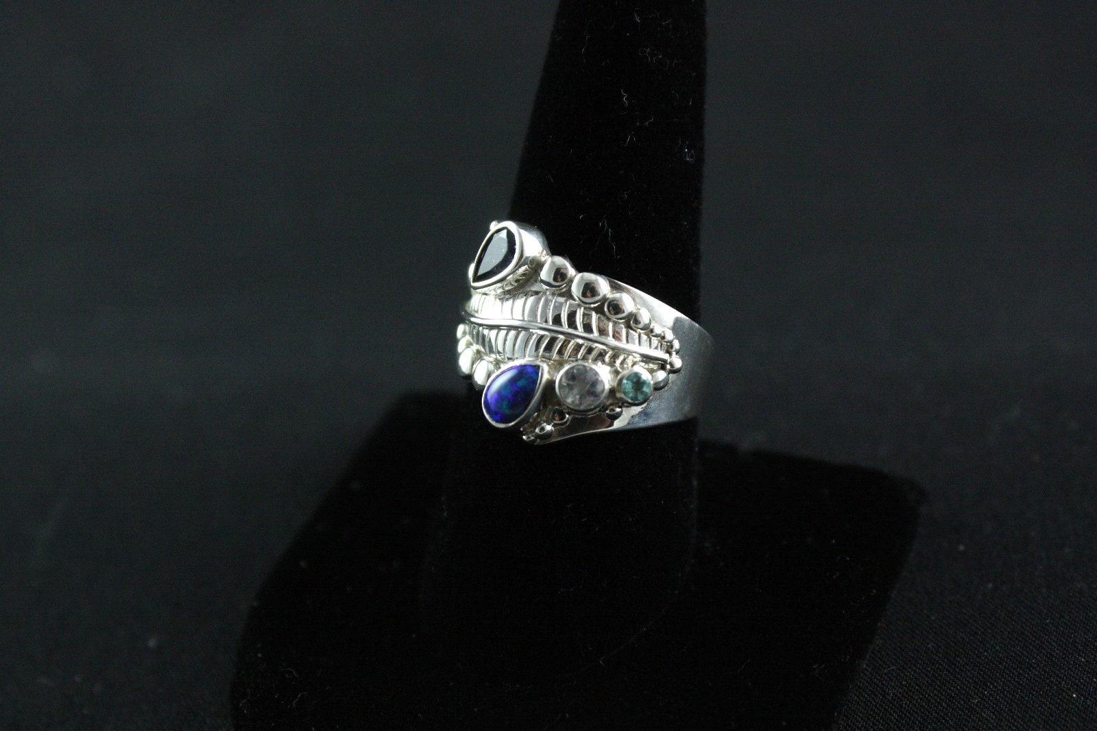 Sajen Opal, Blue Topaz, Iolite, White Topaz .925 Sterling Silver Ring Adjustable