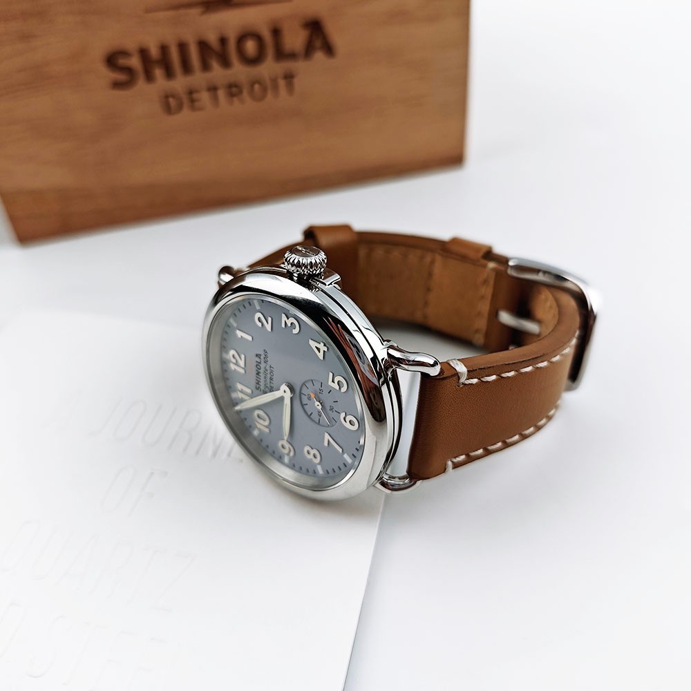 Shinola The Runwell 41mm Quartz Men’s Slate Blue Dial Tan Leather Strap Watch