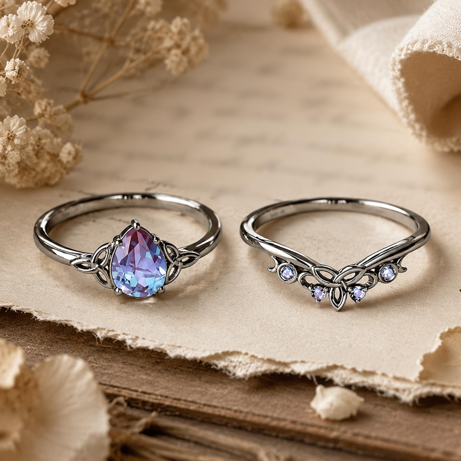 2 Pcs Vintage Rings for Women Goth Black Plated Matching Rings Set Colorful C…