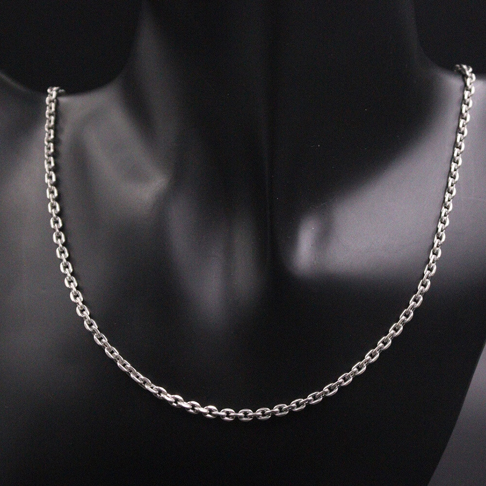 Sterling Silver Chain 925 Men Necklace Vintage Jewelry 3mmW Cable Chain 22inchL
