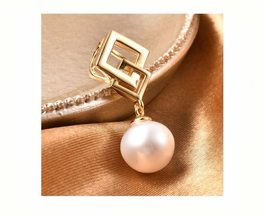 Wedding/Anytime White Edison Pearl Gold-Plated 925 Silver Double-Square Pendant