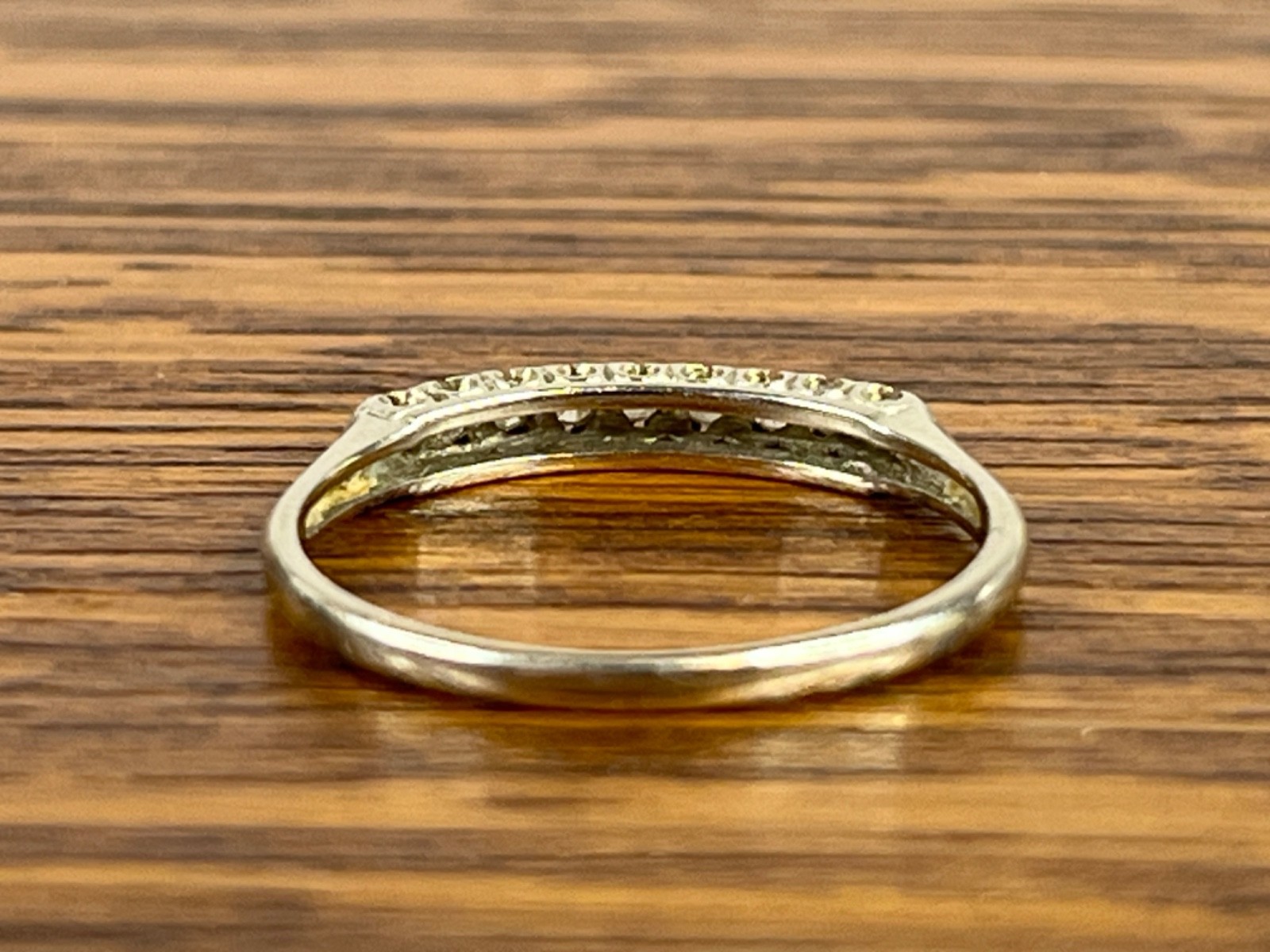 1930s Art Deco 14K White Gold Old European Cut OEC Diamond Stackable Band Ring