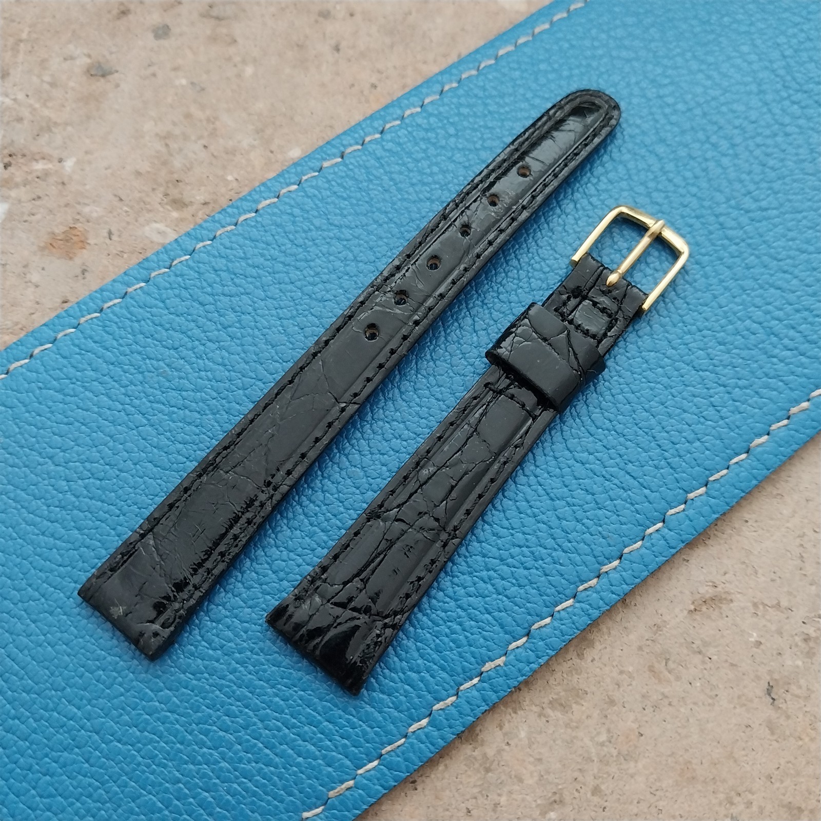 Vintage 1/2″ 13mm Black Alligator Ladies nos Unused Classic Watch Strap