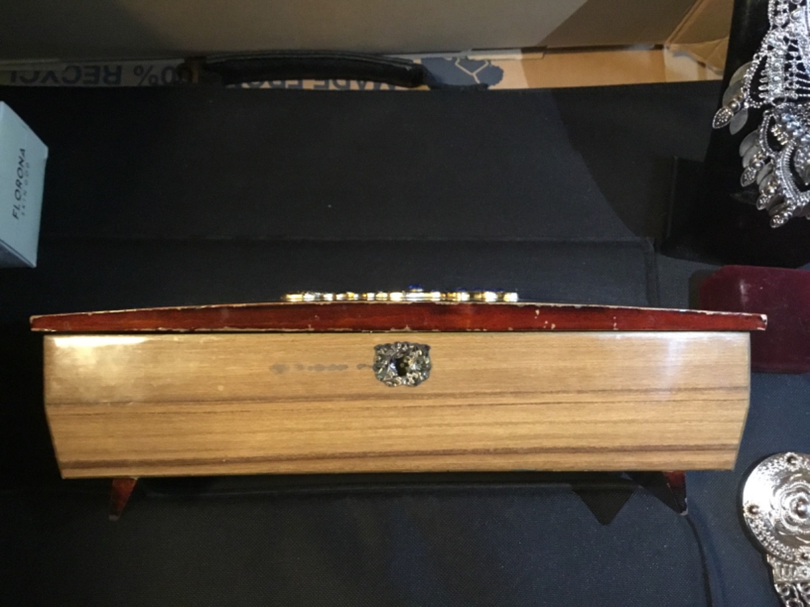 womens costume jewelry lot with musical box…