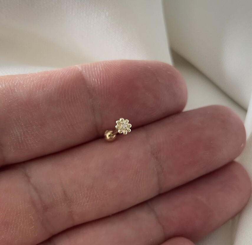 9ct Gold Upper Ear / Helix /Cartilage Earring-Stone Set Flower -Genuine Gold 8MM