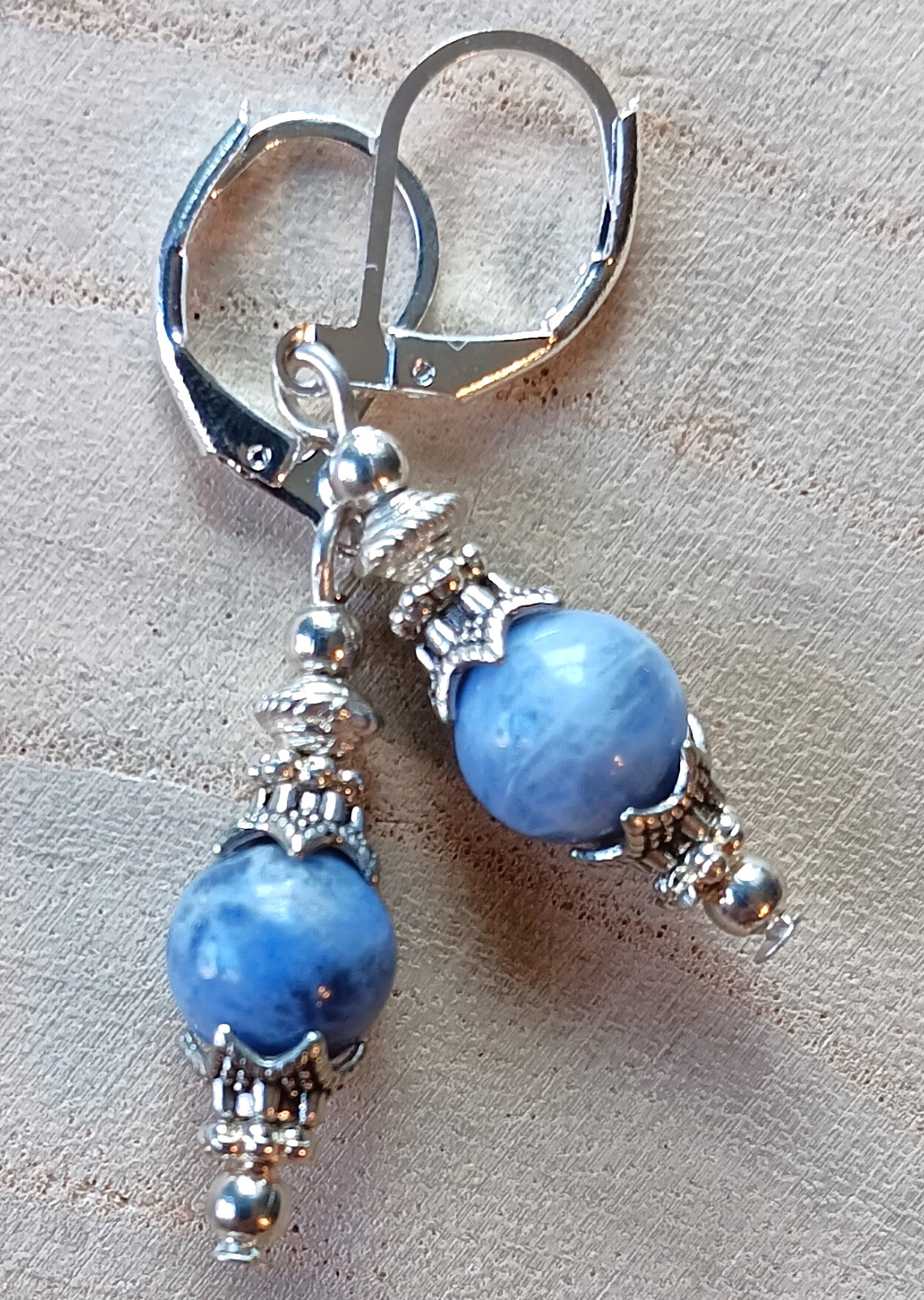 blue SODALITE drop earring SP LEVERBACK artisan #LA25