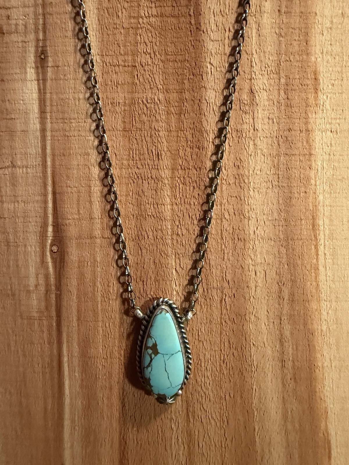 Navajo handmade Johnny Dixon Signed 925 Sterling Slvr Mine 8 Turquoise necklace