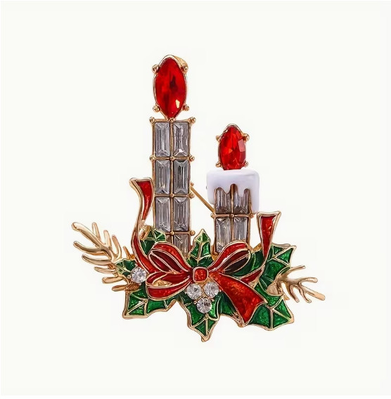 BROOCH- Beautiful Red, Green and Clear Rhinestone Christmas Candles