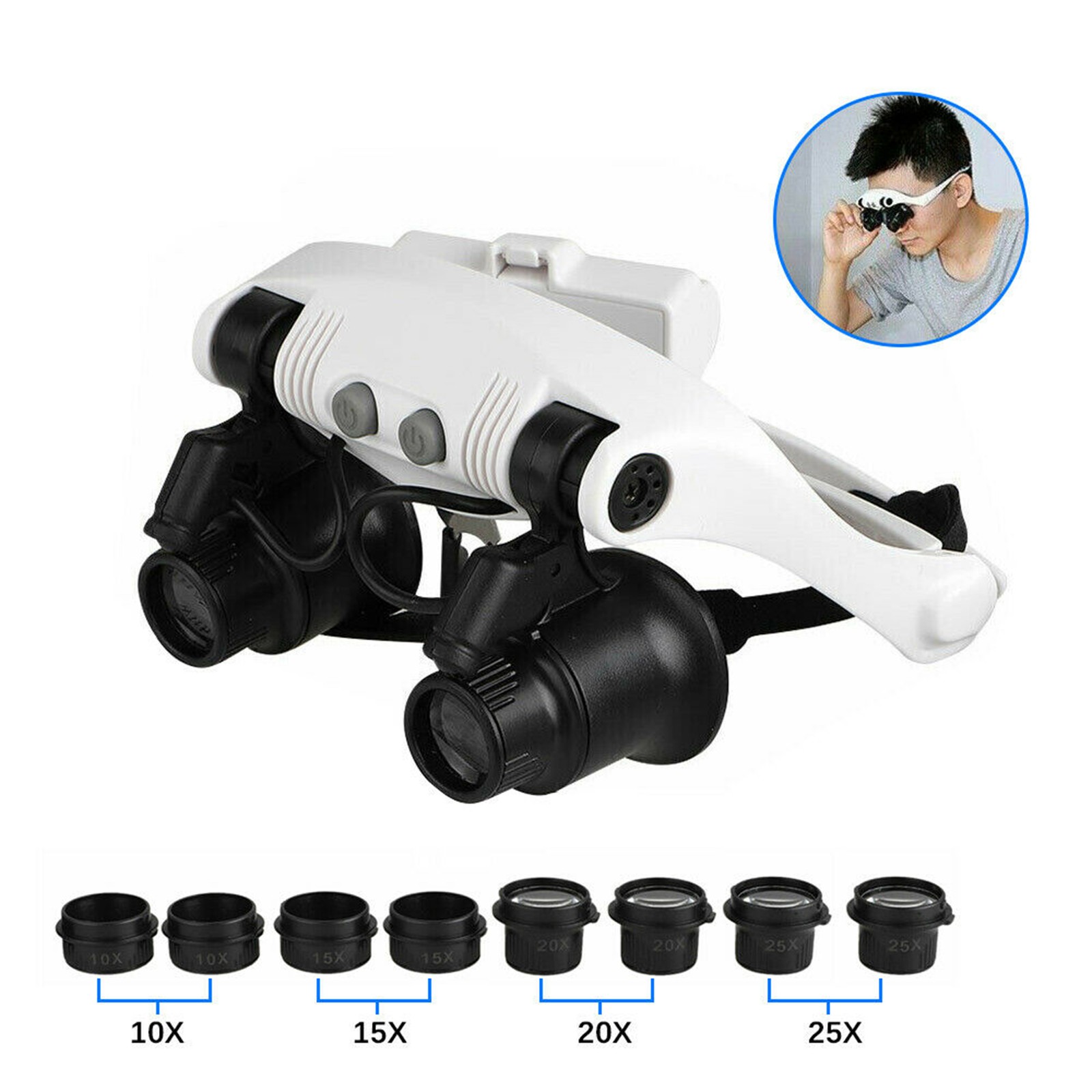 Magnifying Glass LED Light Lamp Visor Head Loupe Jeweler Headband Magnifier