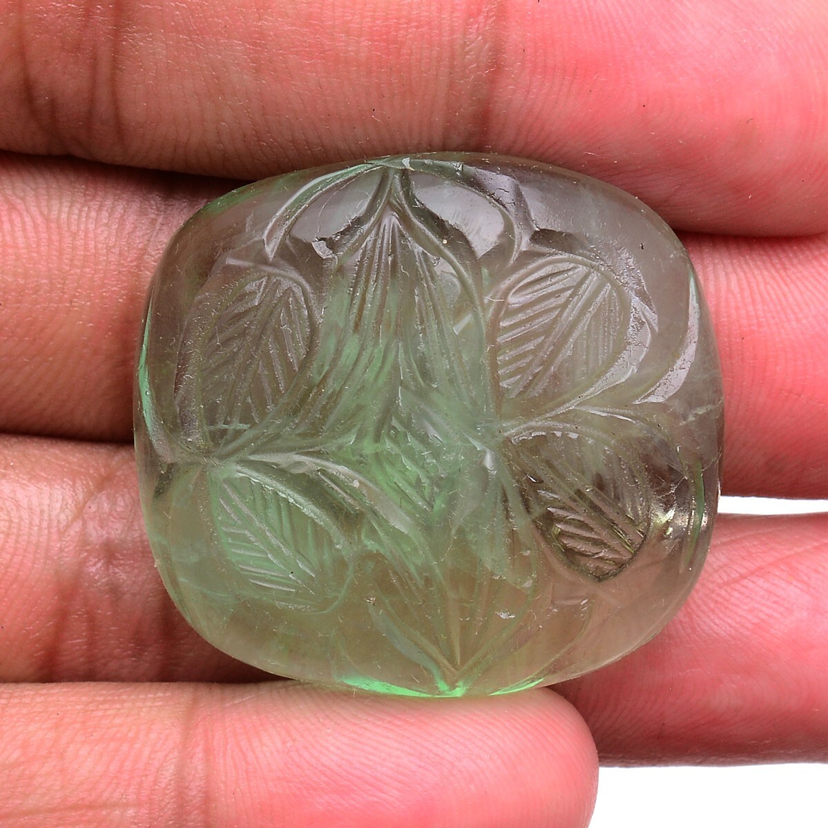 105 Cts Natural Green Fluorite Cushion Carving Untreated Pendant Size Gemstone