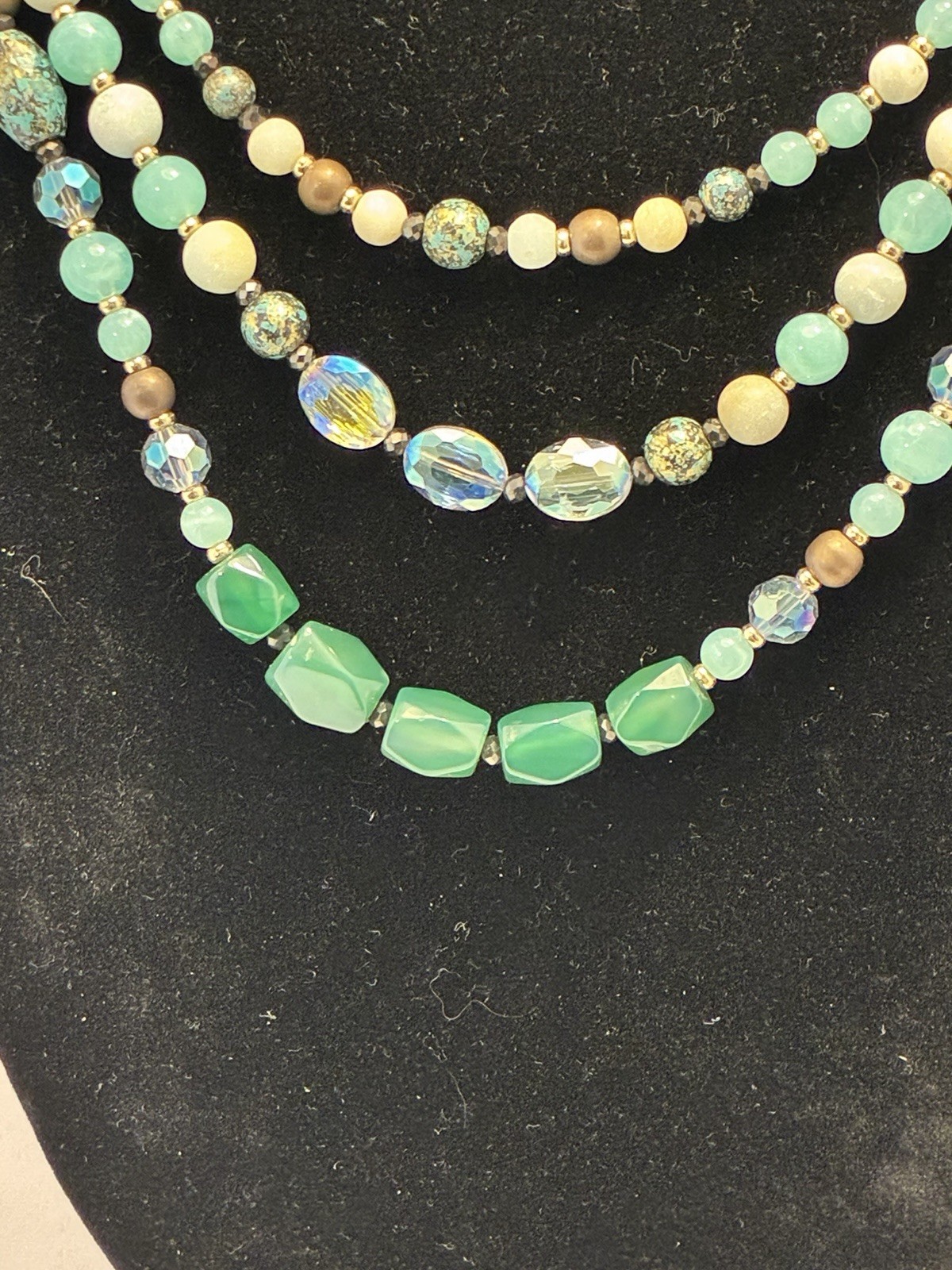 Boho Multi Strand Gemstone Statement Necklace Green Agate African Turquoise Sued