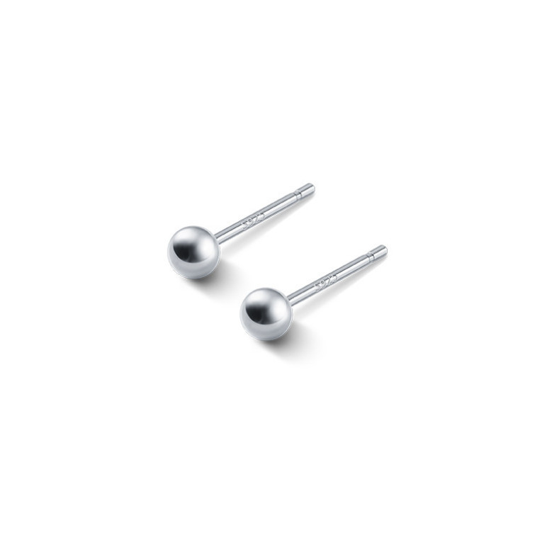 925 Sterling Silver 3mm Round Ball Stud Earrings Polished Butterfly Post Backs