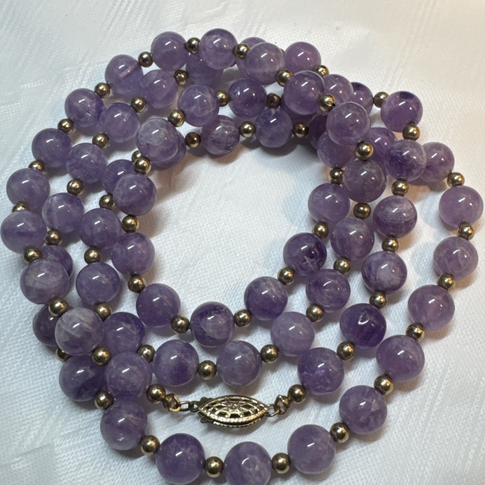 14k GF Purple Amethyst 8mm Stones & Gold Accent Beaded 30in Necklace