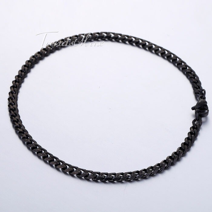 3/5/7mm Black Stainless Steel Cuban Curb BRACELET Men Women Chain 7-10inch