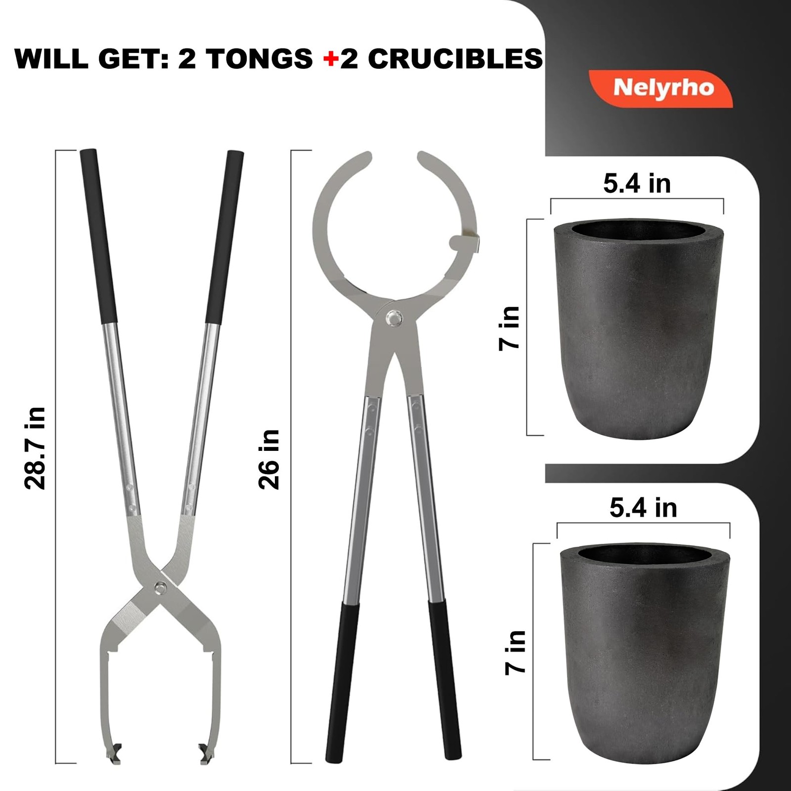 Nelyrho #10 (26lbs-12kg) Crucible Tongs Set with Lifting Tongs, Pouring Tongs an