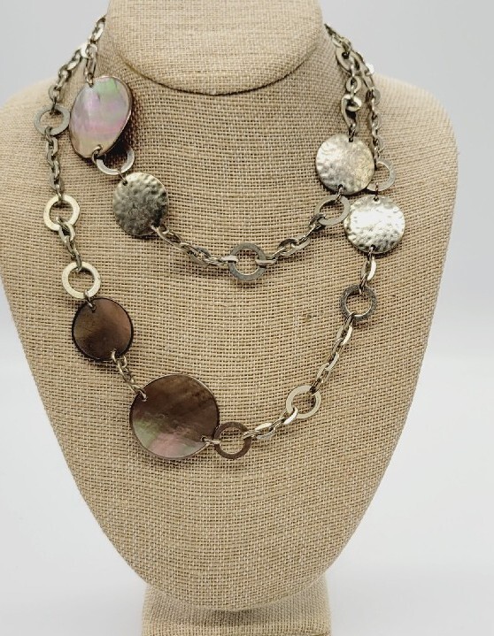 Monet Necklace Gold Tone Abalone Shell Long Vintage 37 in