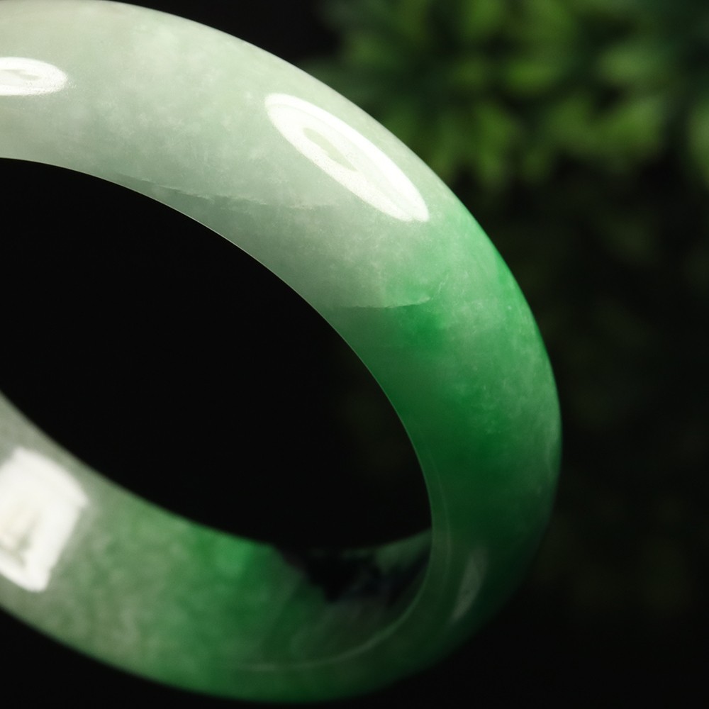 61mm Black Emerald Green Jadeite Jade Bangle Bracelet Burma Jade Bangle A-13935