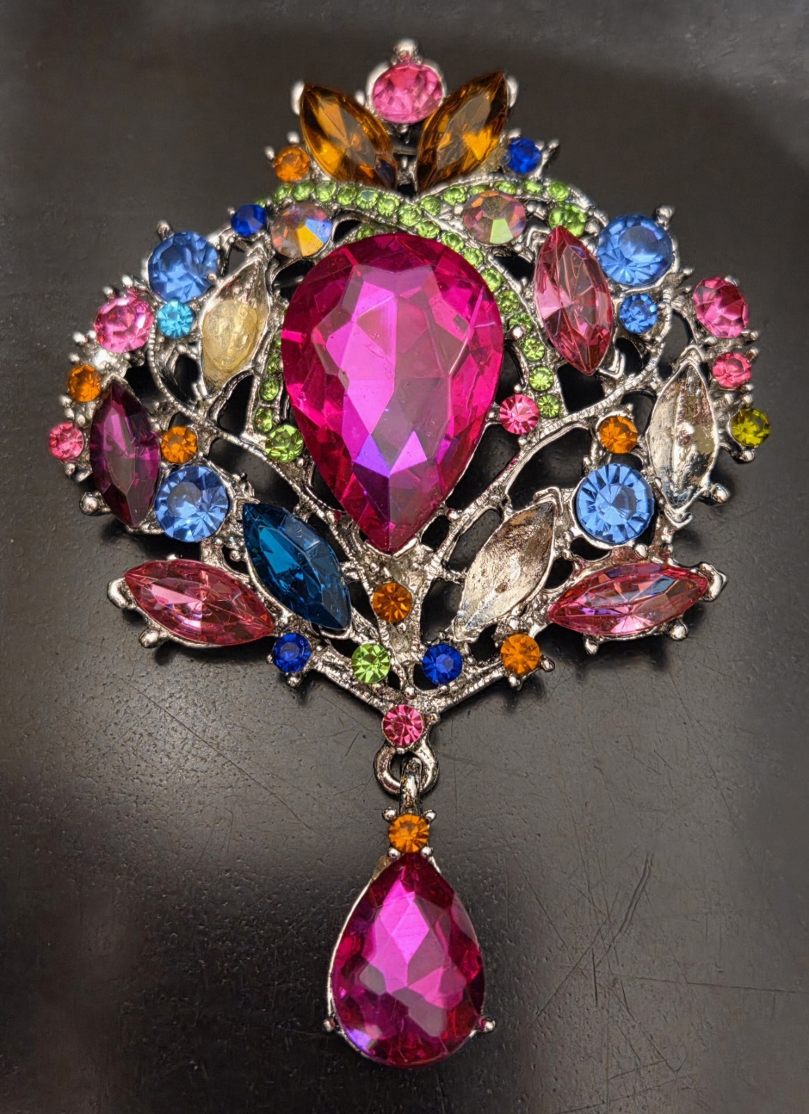 Big Beautiful Multicolor 4″ Floral Flower Crown Brooch Stunning Jewelry P2-153