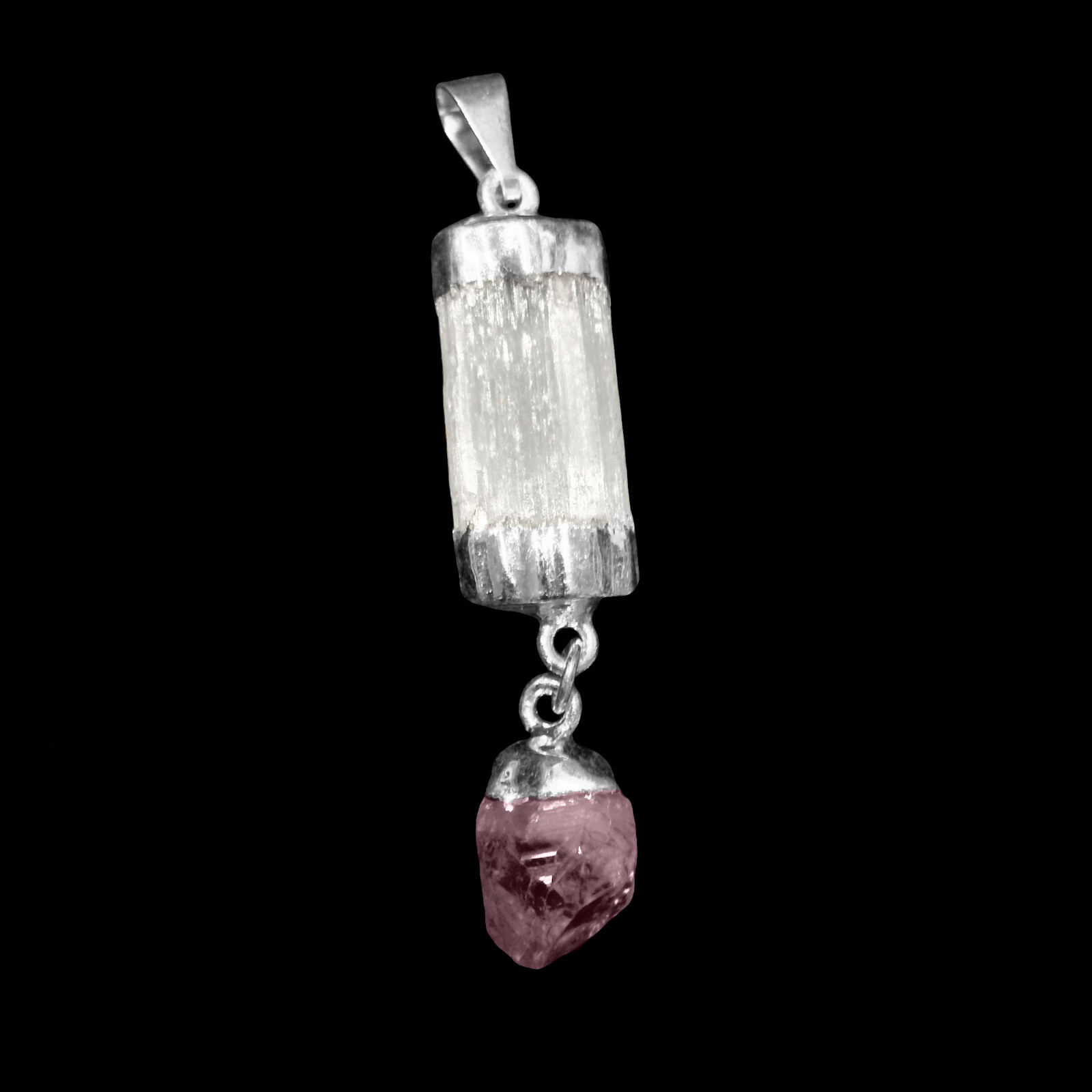 Selenite Amethyst Chakra Crystal Pendant CHARGED 925 Sterling Silver Necklace He