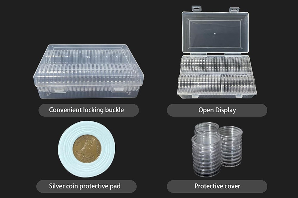 50PCS*40.6mm Coin Capsules Round Plastic Coin Holder White gaskets with Case Box